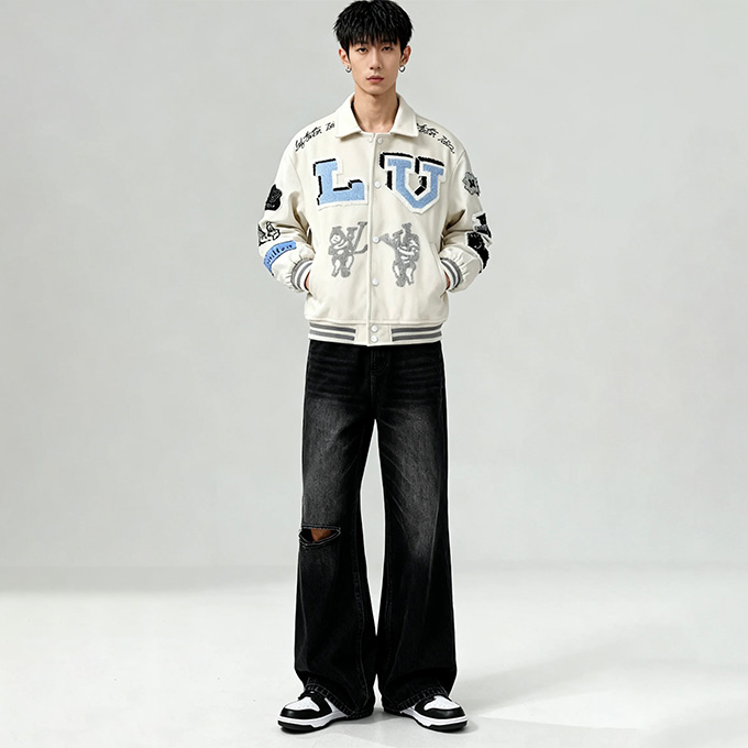 lv louis vuitton patchwork leather varsity jacket